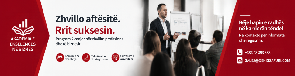 Akademia e Ekselencës në Biznes — Zhvillo aftësitë. Rrit suksesin. Program 2-mujor për zhvillim profesional dhe të biznesit.
